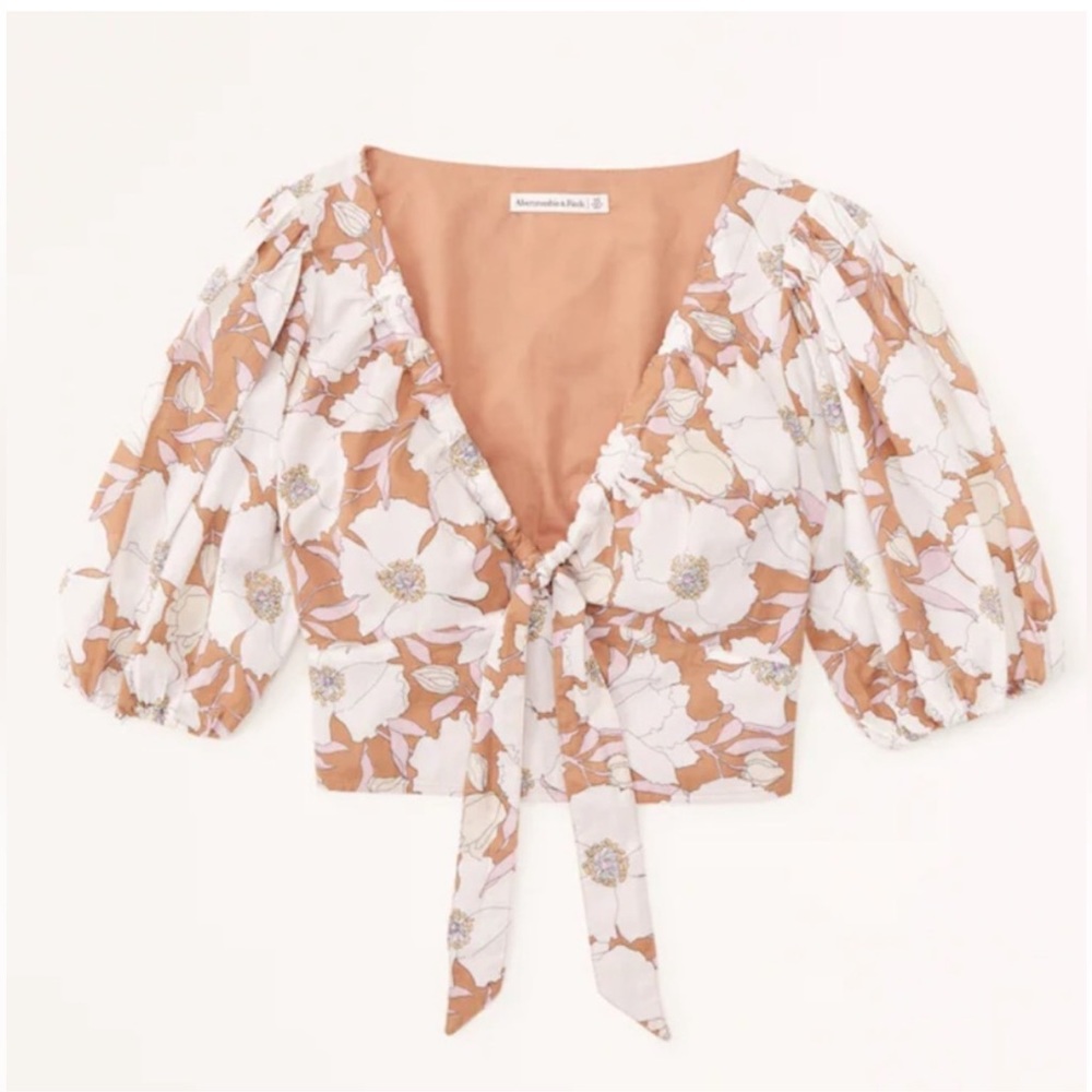 Aberocrombie Cropped Tie-Front Puff Sleeve Floral Top